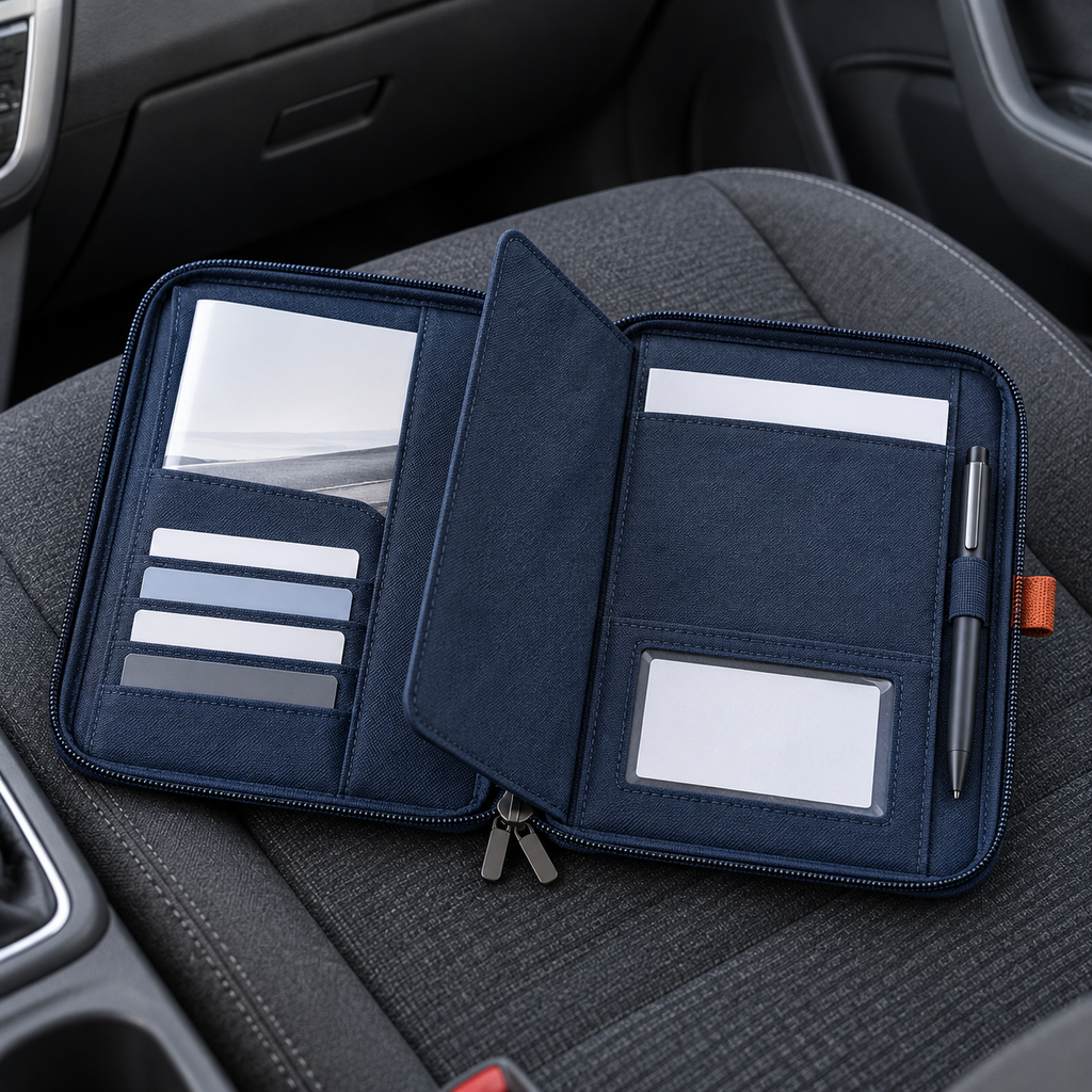 Pochette zippée pour documents automobiles