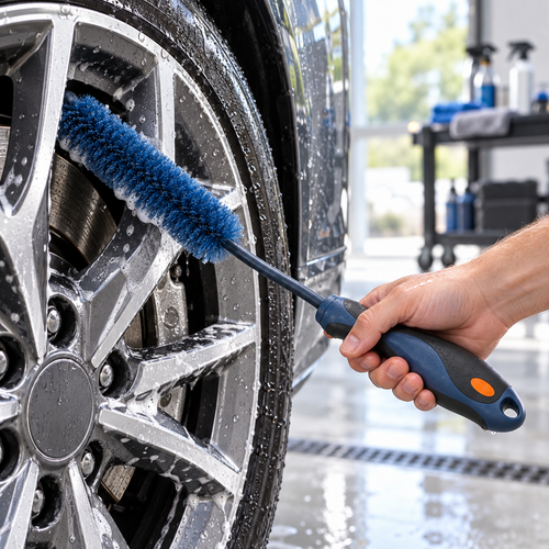Brosse flexible à double courbure pour roues
