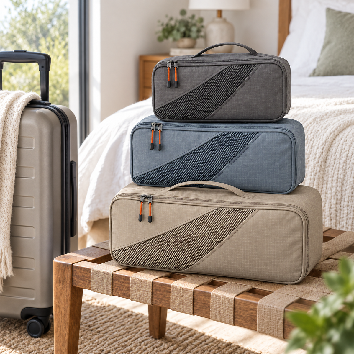 Lot de trois pochettes de rangement pour bagages