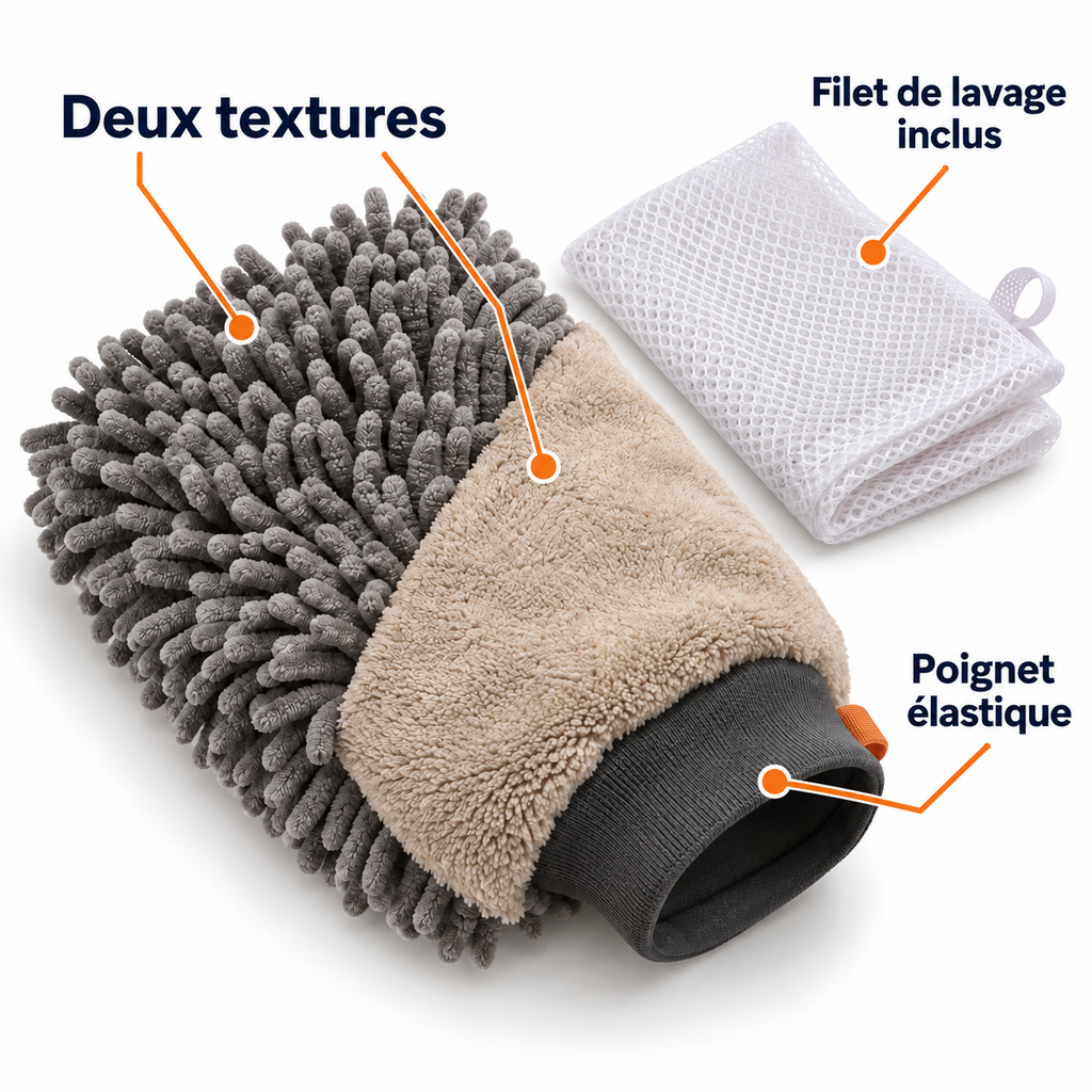 Gant de lavage en microfibre à deux textures