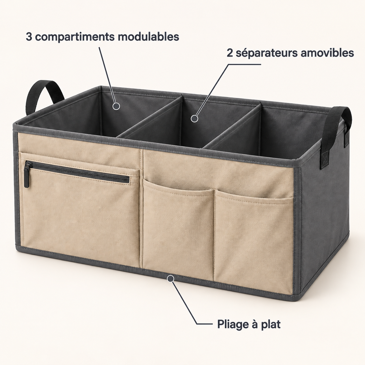 Organisateur de coffre modulable à trois compartiments