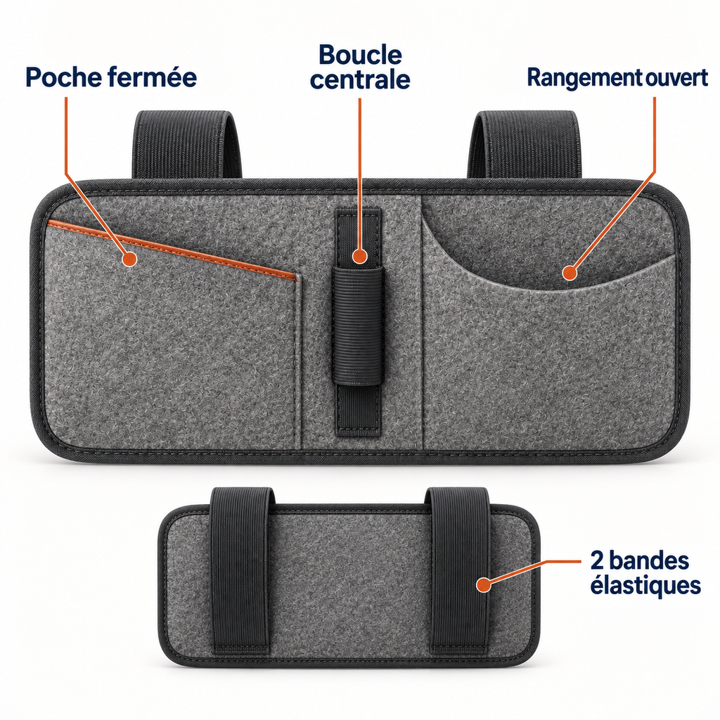 Organisateur de pare-soleil à trois rangements