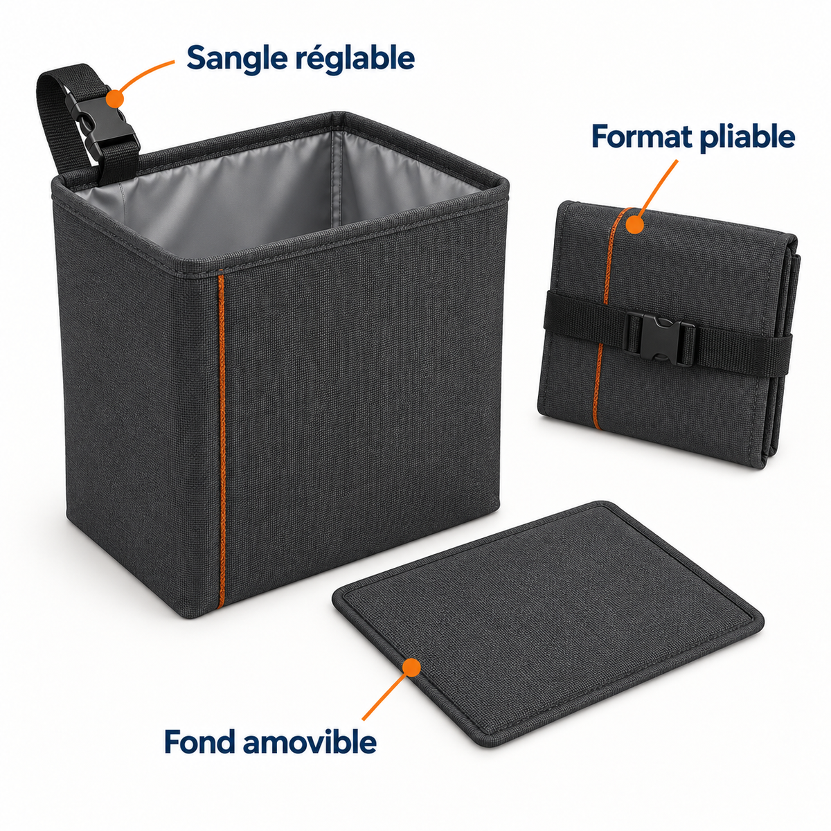Sac automobile pliable pour déchets secs