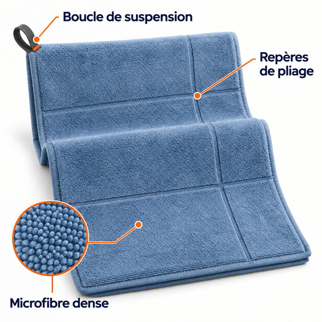 Serviette de séchage en microfibre avec repère de pliage