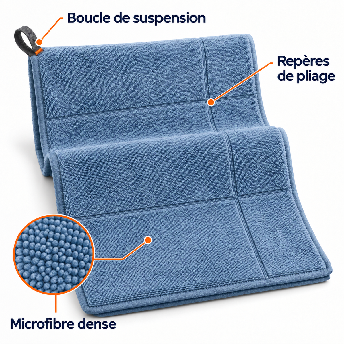 Serviette de séchage en microfibre avec repère de pliage