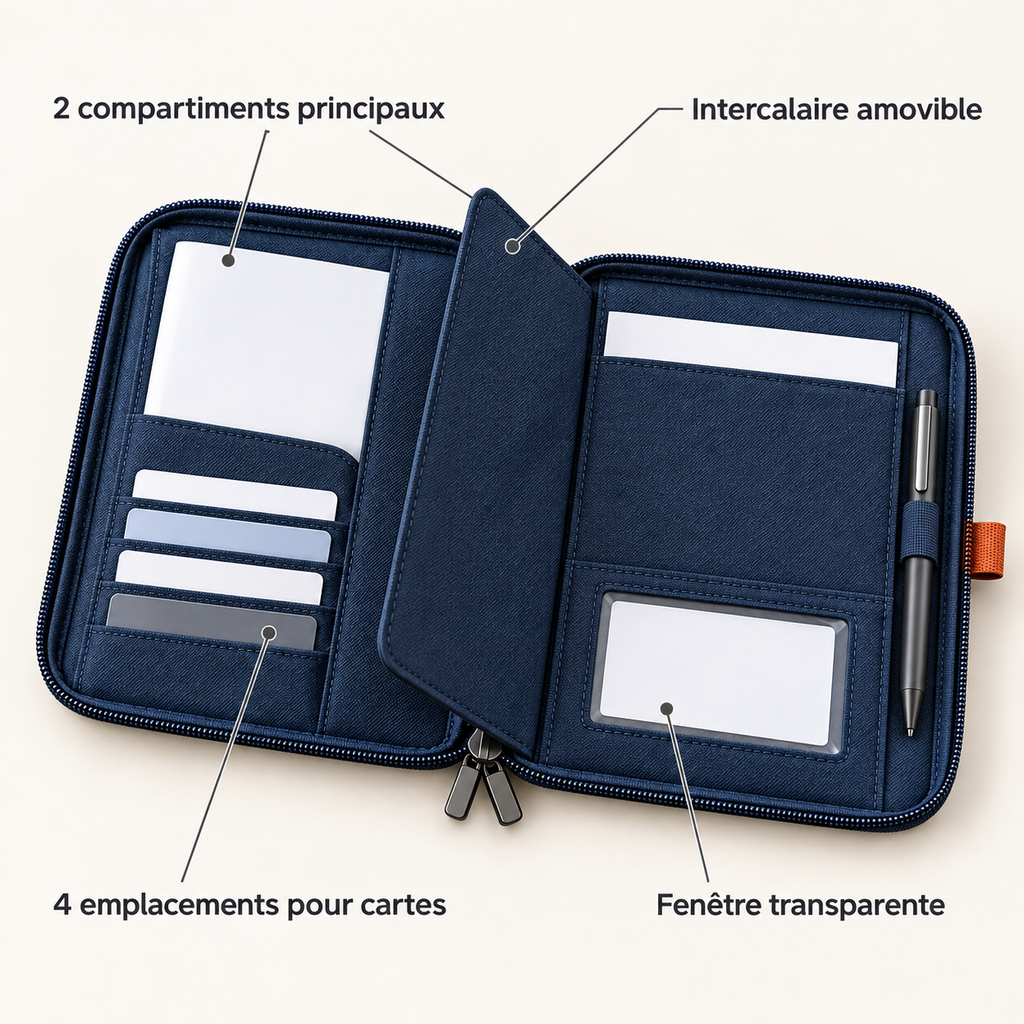 Pochette zippée pour documents automobiles