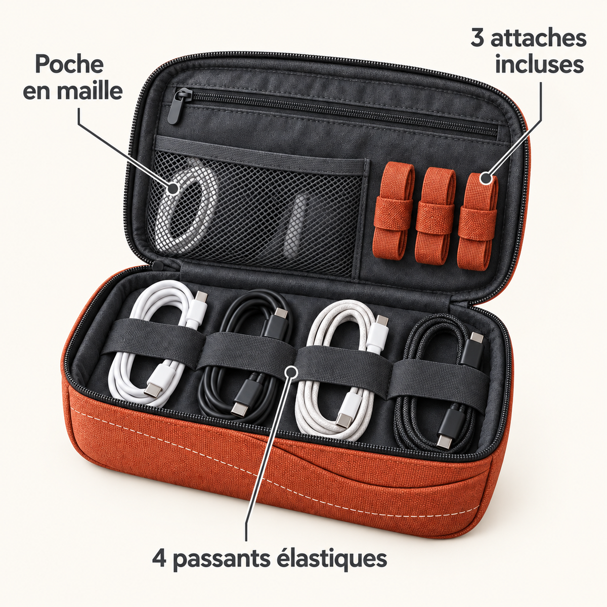 Étui de rangement pour câbles et petits accessoires