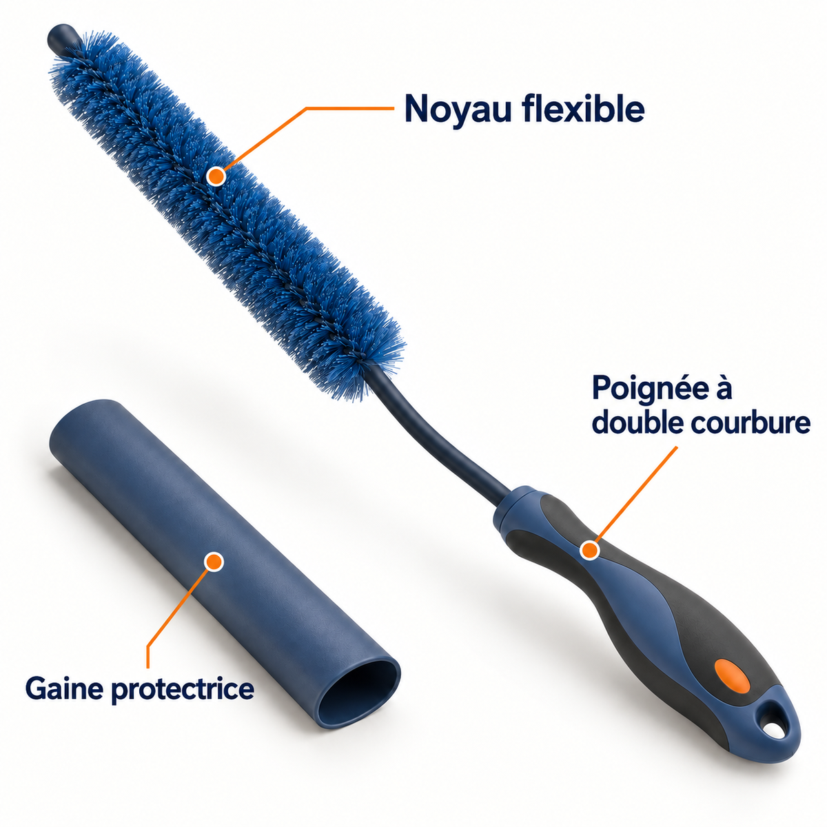 Brosse flexible à double courbure pour roues