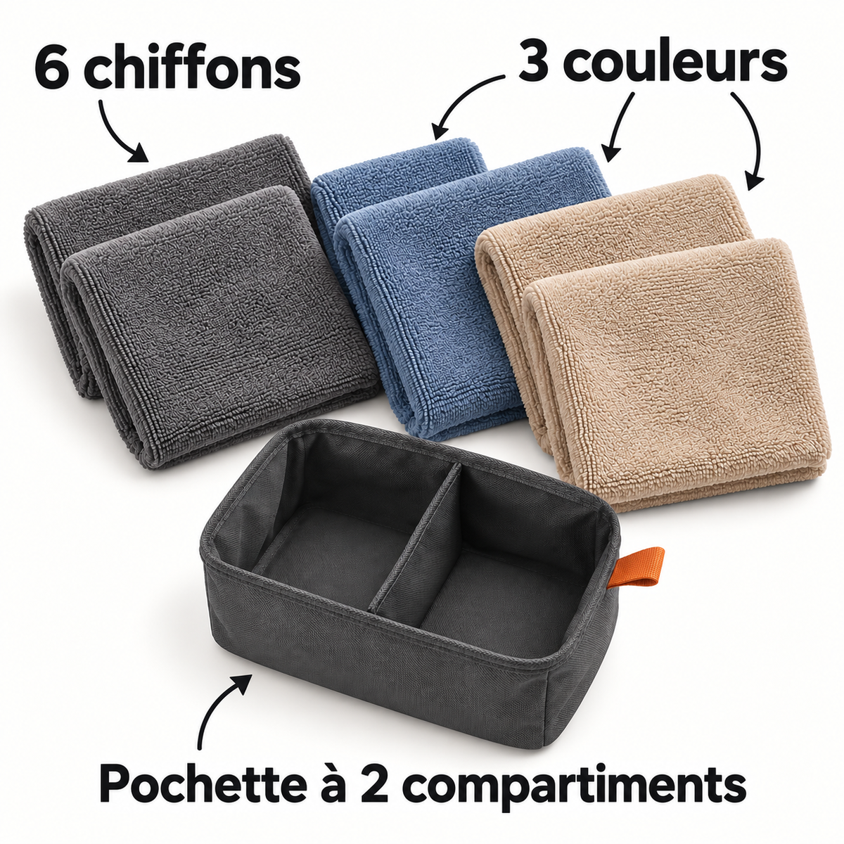 Lot de six chiffons en microfibre avec pochette