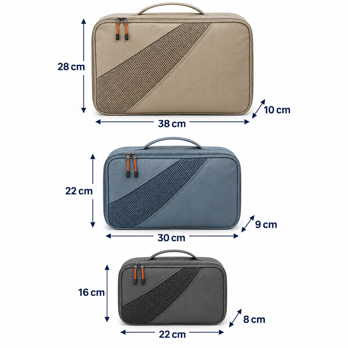 Lot de trois pochettes de rangement pour bagages