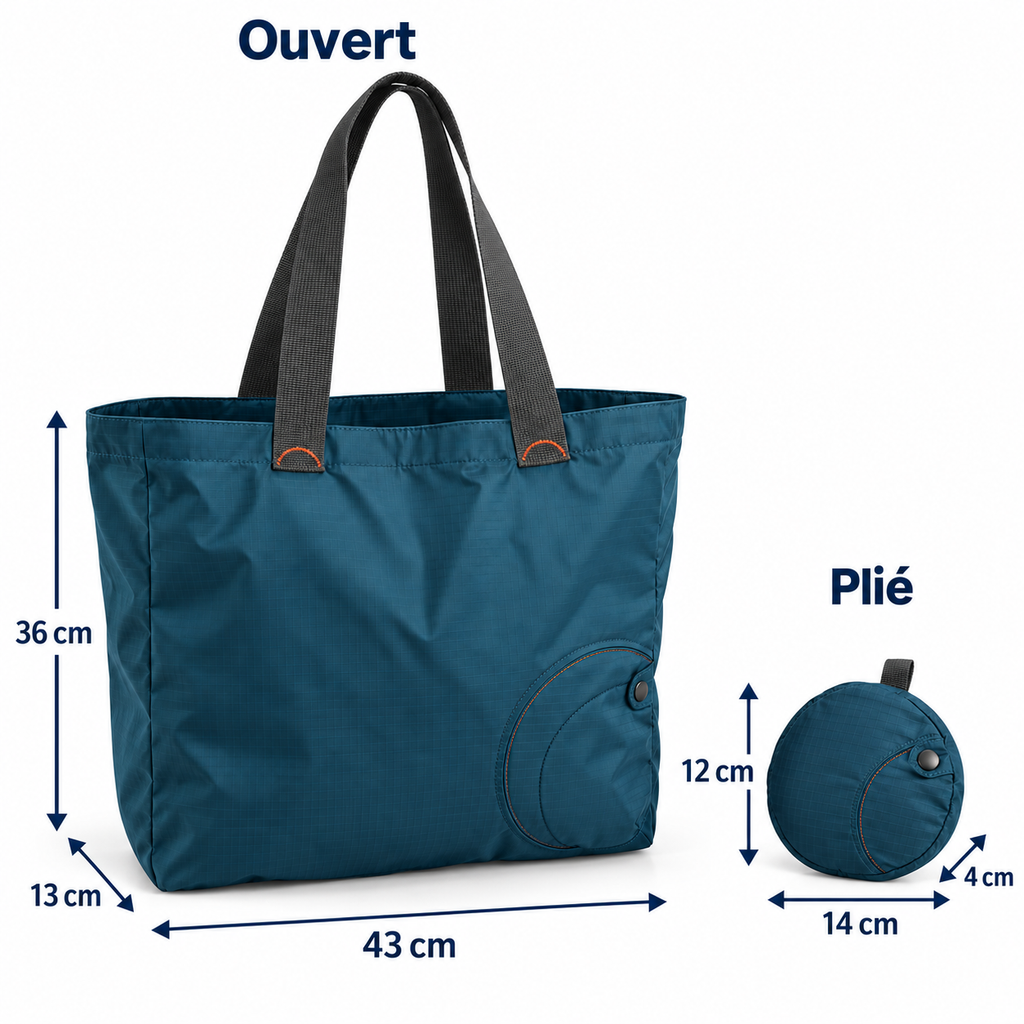Cabas pliable avec pochette circulaire intégrée